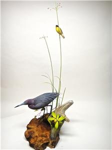 LIFE-SIZE LITTLE BLUE HERON & COMMON YELLOW THROAT WARBLER
